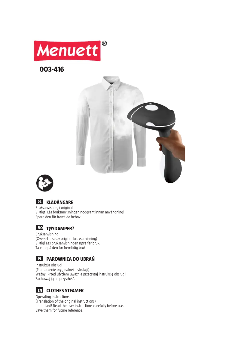 Page 1 de la notice Manuel utilisateur Menuett 003-416