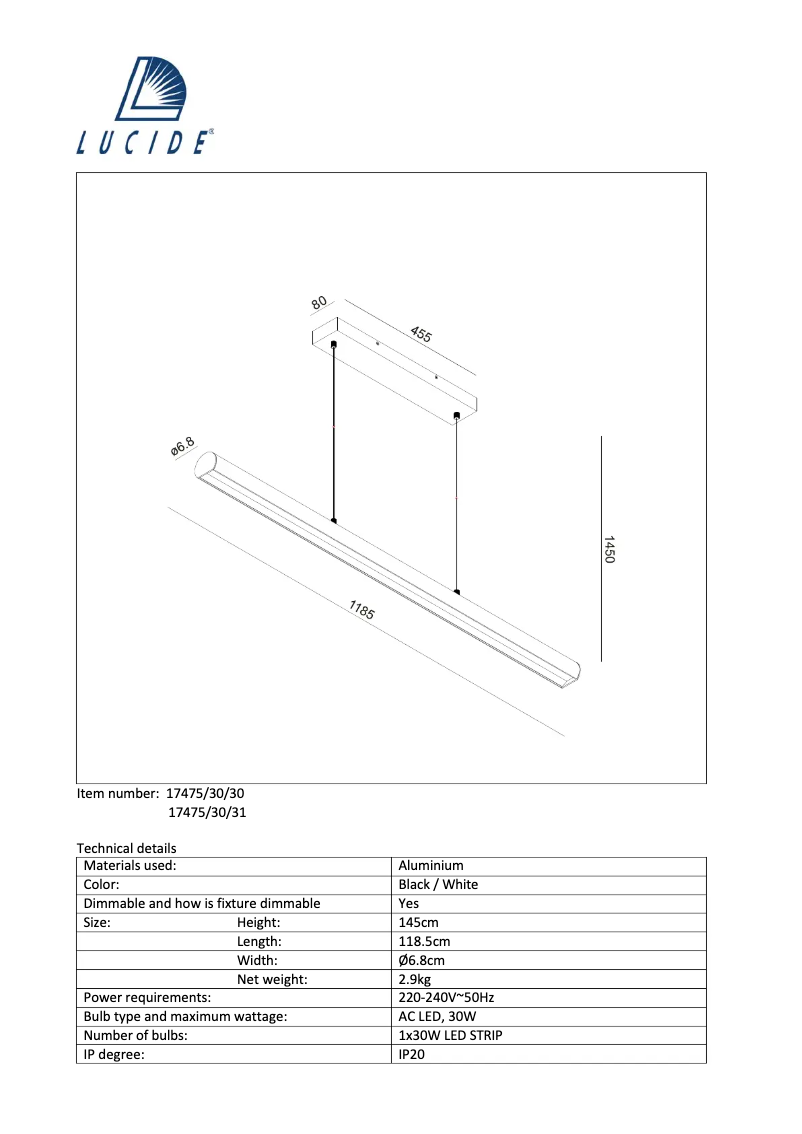 Image de la première page du manuel de l'appareil Flux led 17475/30/31