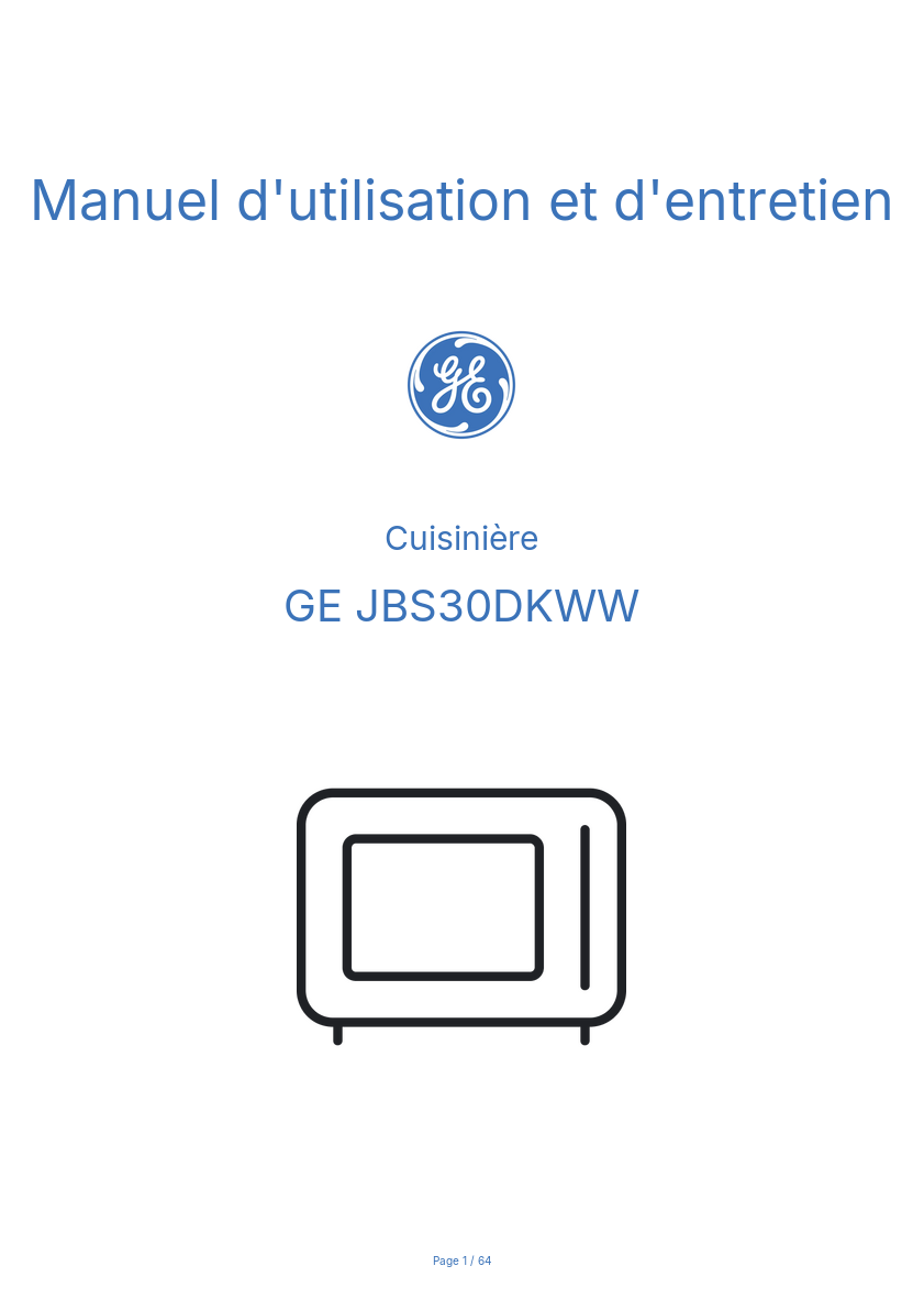Page n°1 - Manuel d'utilisation et d'entretien GE JBS30DKWW