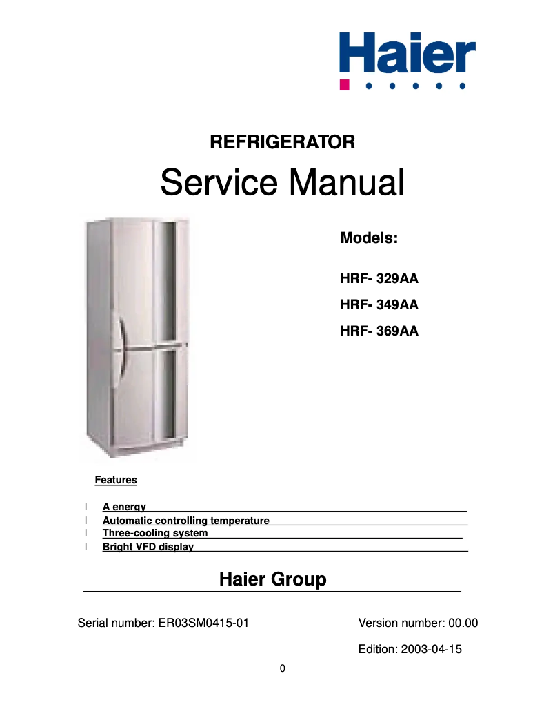 Page 1 de la notice Manuel utilisateur Haier HRF-369AA