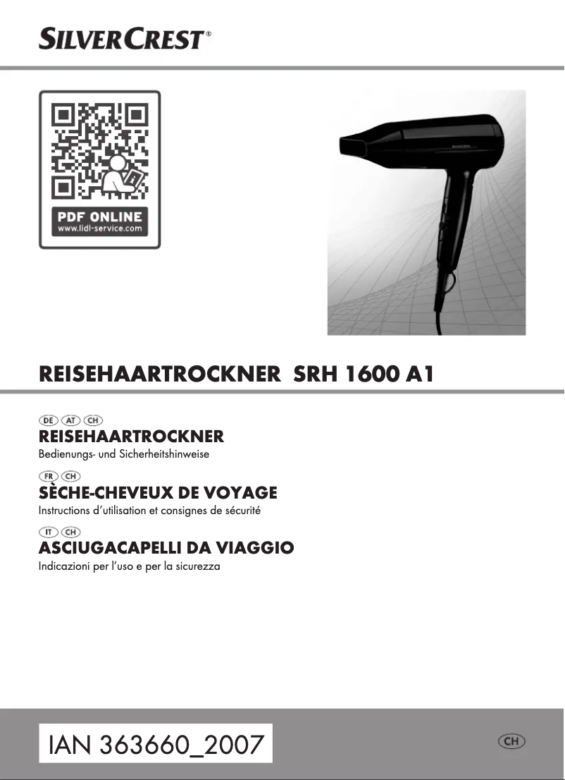 Page n°1 - Manuel utilisateur SilverCrest SRH 1600 A1