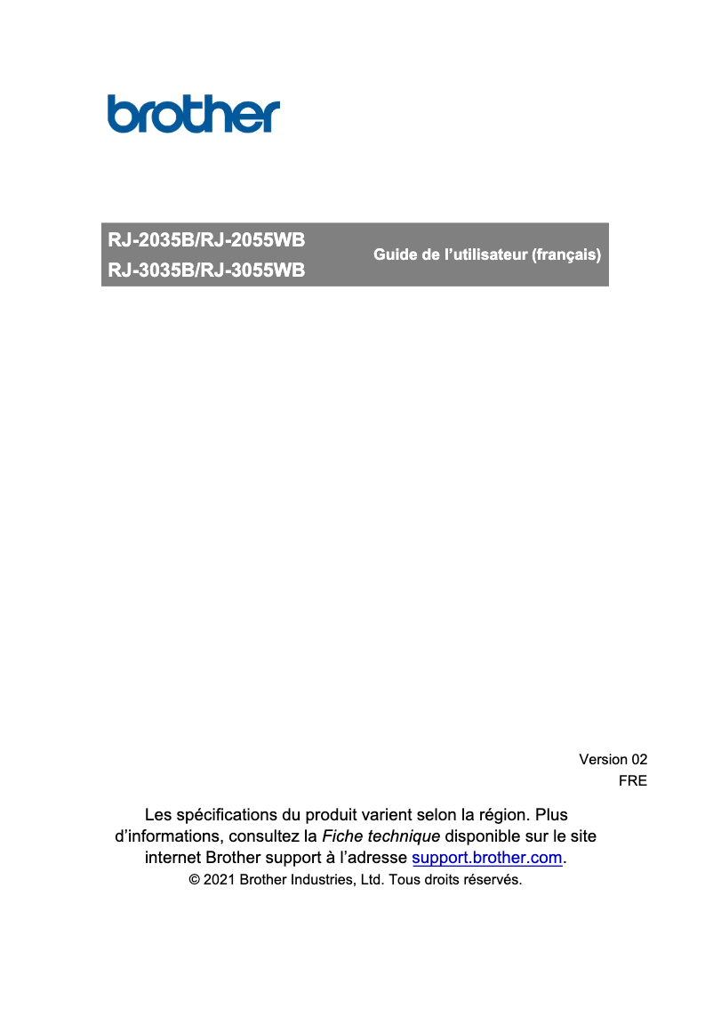 Page 1 de la notice Manuel utilisateur Brother RJ-2035B