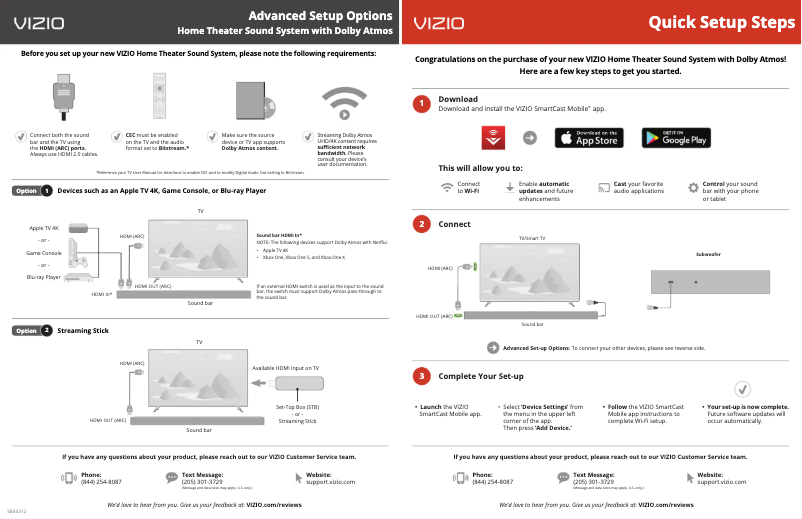 Page 1 de la notice Guide de démarrage rapide VIZIO SB36312-G6