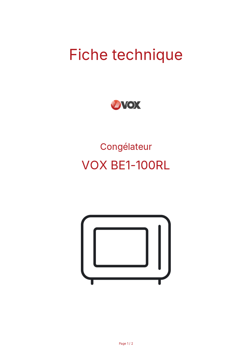Page n°1 - Fiche technique VOX BE1-100RL