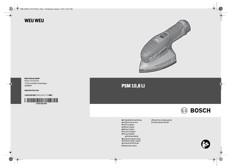 Page n°1 - Manuel utilisateur Bosch PSM 10,8 LI