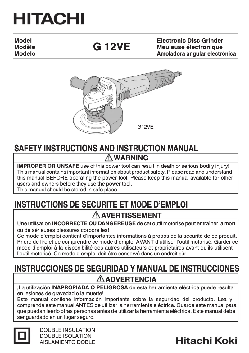 Page 1 de la notice Manuel utilisateur Hitachi G12VE
