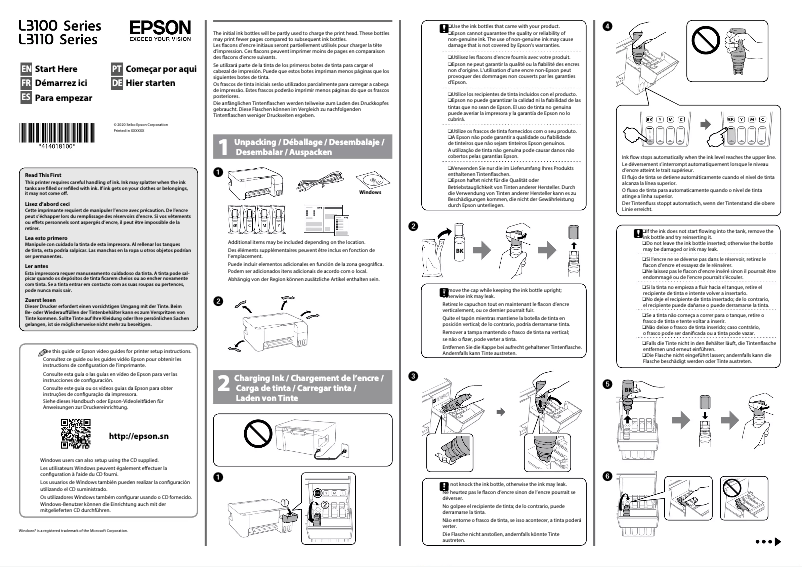 Page 1 de la notice Guide d'installation Epson EcoTank L3110