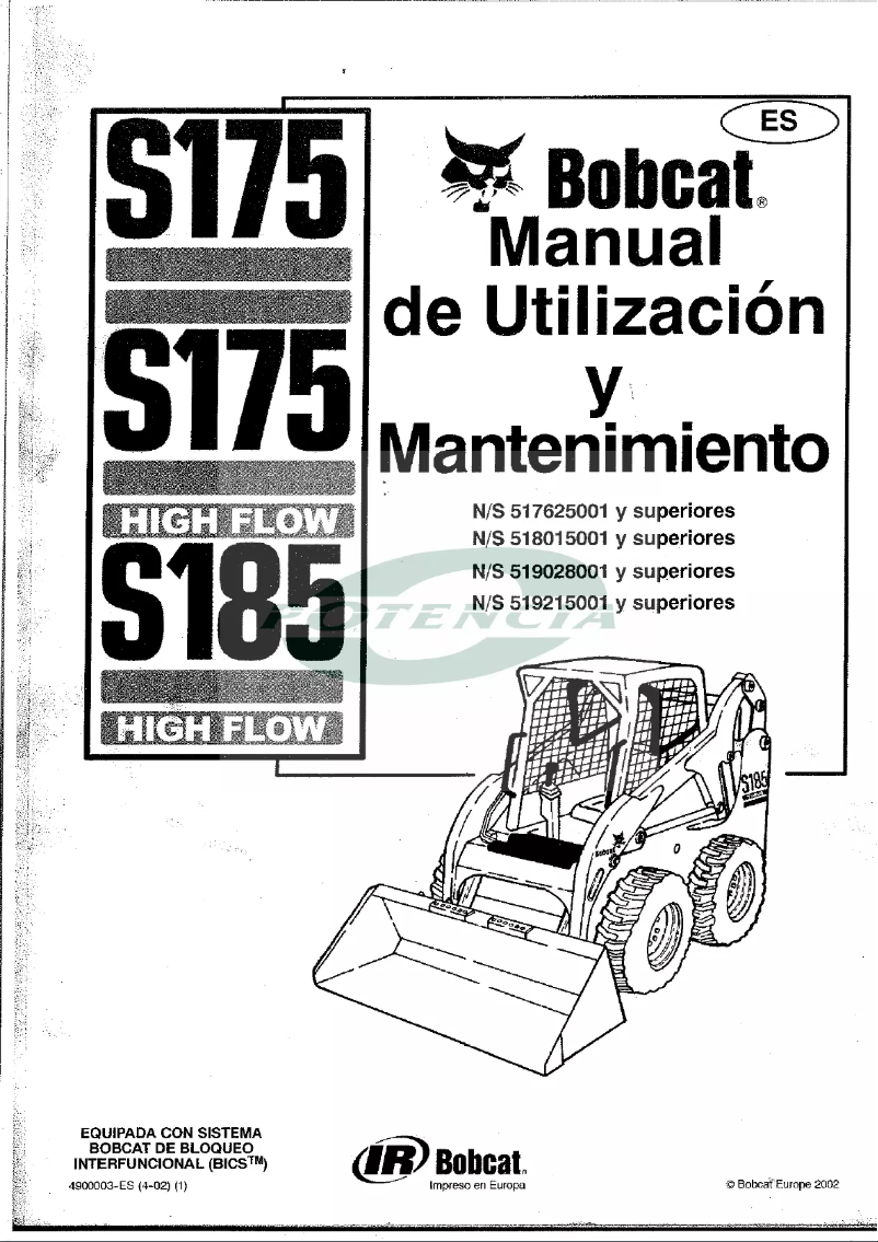 Page 1 de la notice Manuel utilisateur Bobcat S175 High Flow