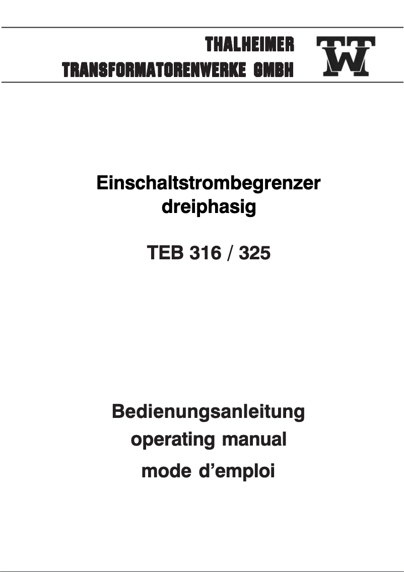 Page 1 de la notice Manuel utilisateur Thalheimer TEB 325