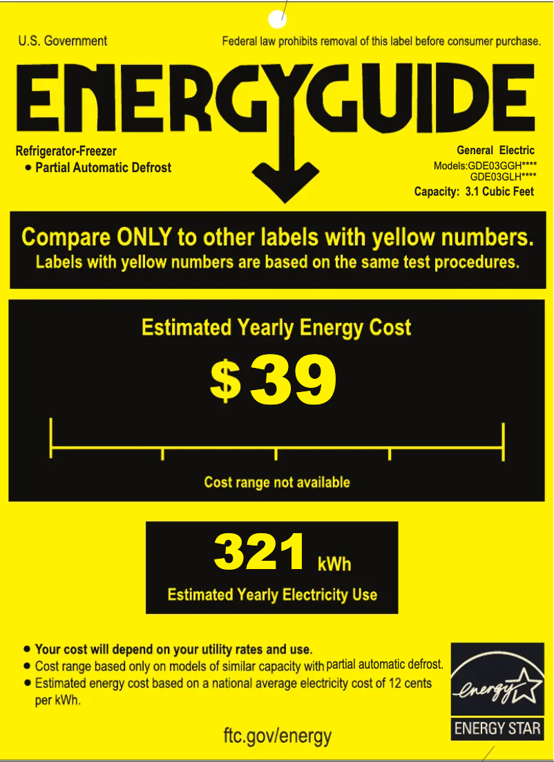 Page n°1 - Label énergétique GE GDE03GLHLB