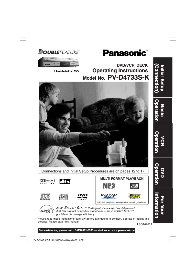 Page 1 de la notice Manuel utilisateur Panasonic PV-D4733SK