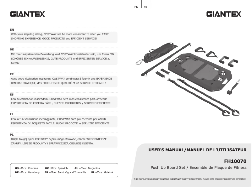 Page n°1 - Manuel utilisateur Costway FH10070