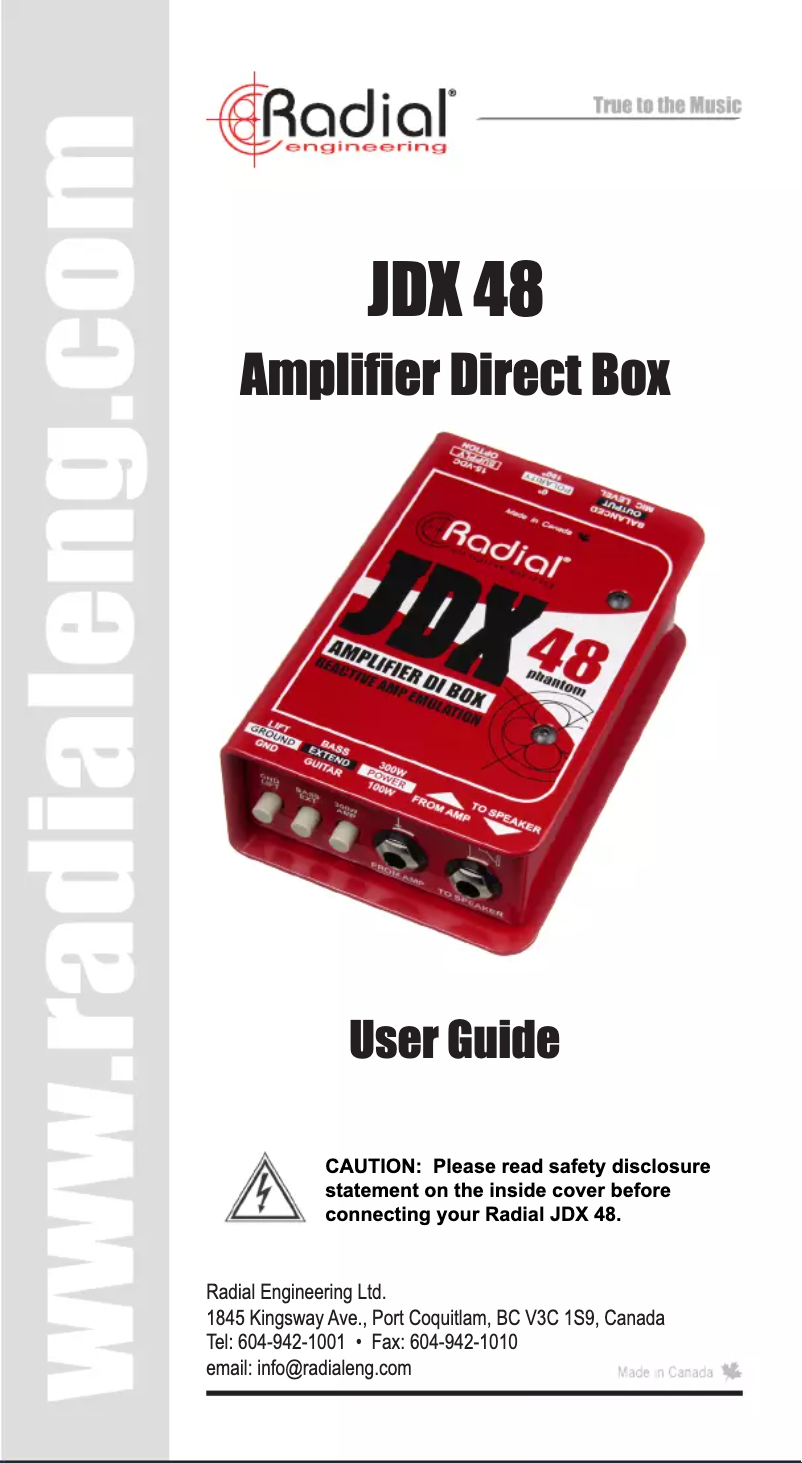 Page n°1 - Manuel utilisateur Radial Engineering JDX 48