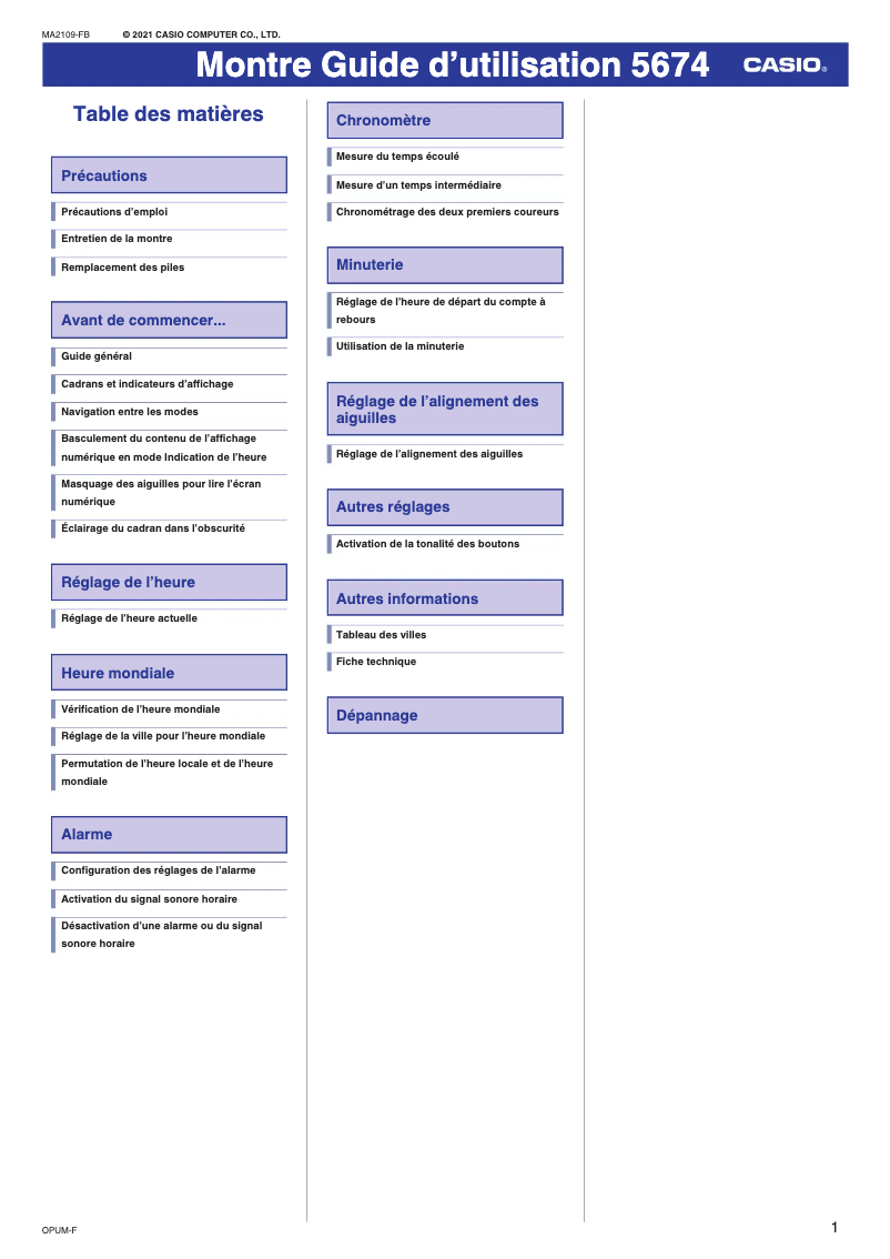 Page 1 de la notice Manuel utilisateur Casio G-Shock GA-2200