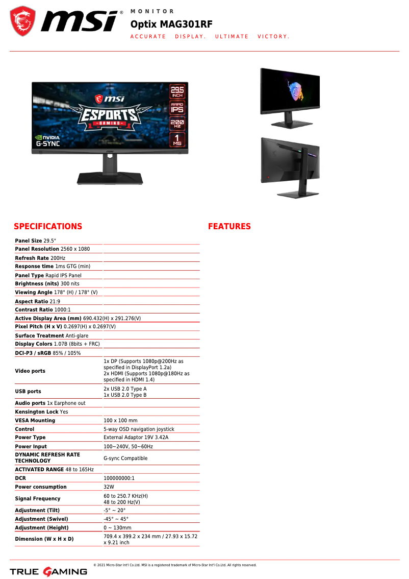 Página 1 del manual Folleto MSI Optix MAG301RF