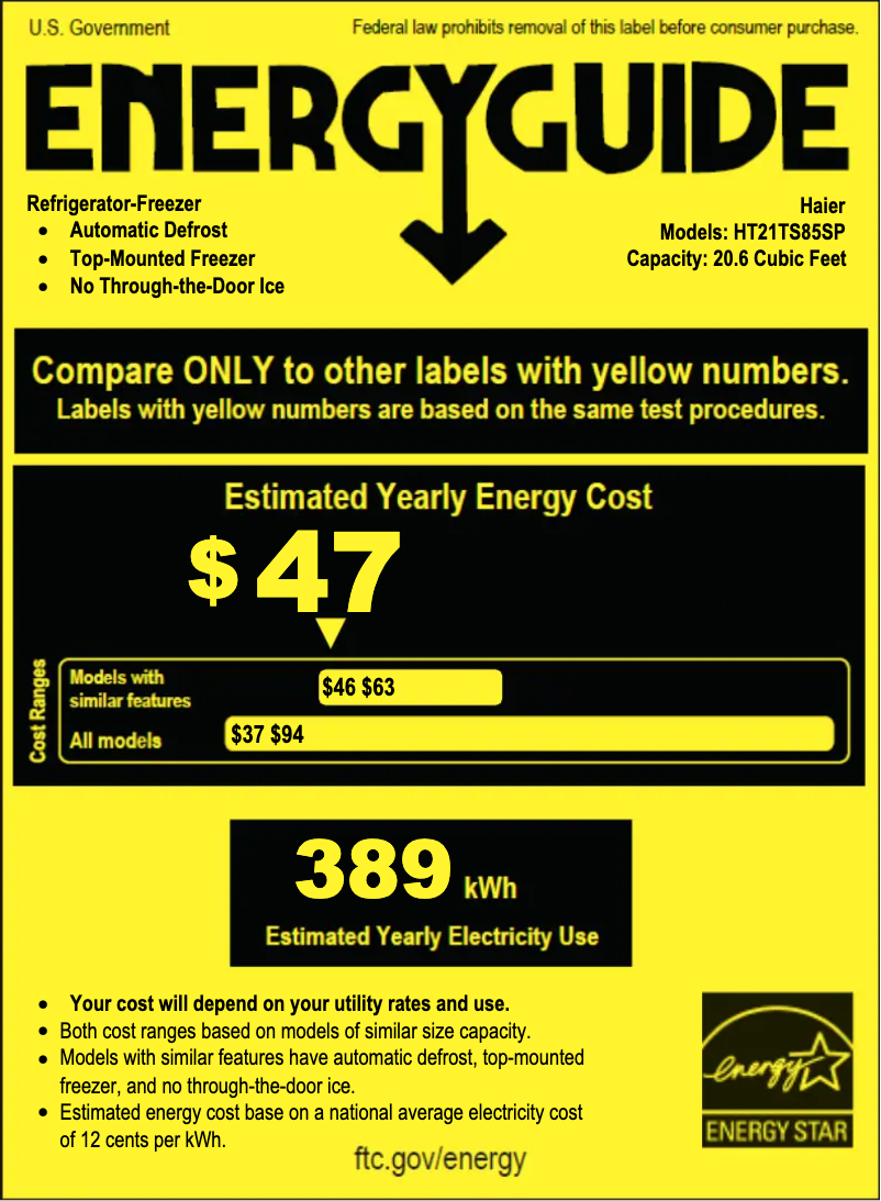 Page 1 de la notice Label énergétique Haier HT21TS85SP