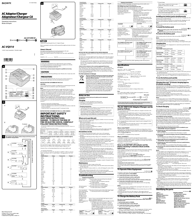 Página 1 del manual Manual de usuario Sony AC-VQV10