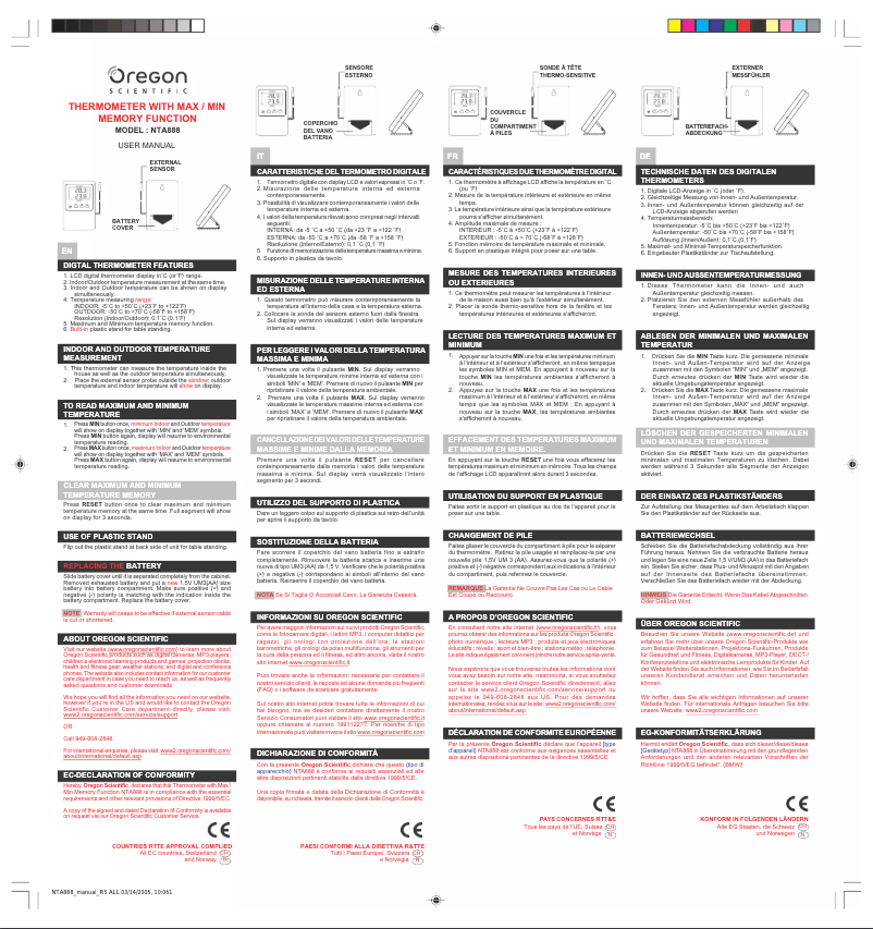 Page 1 de la notice Manuel utilisateur Oregon Scientific NTA888