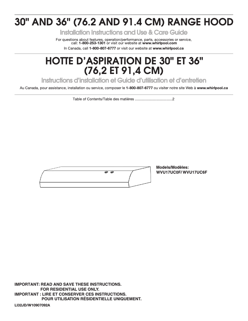 Page n°1 - Guide d'installation KitchenAid WVU17UC6FW