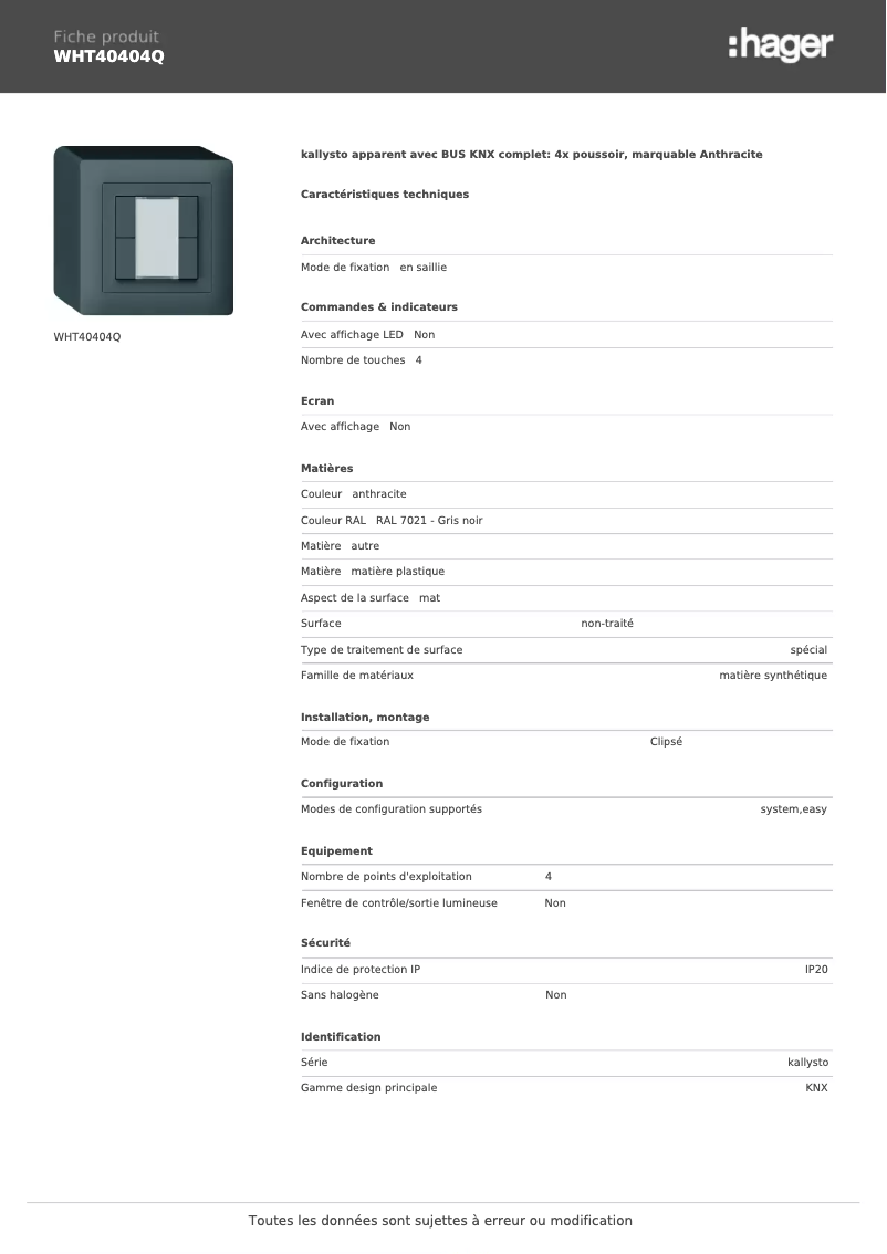 Image de la première page du manuel de l'appareil WHT40404Q