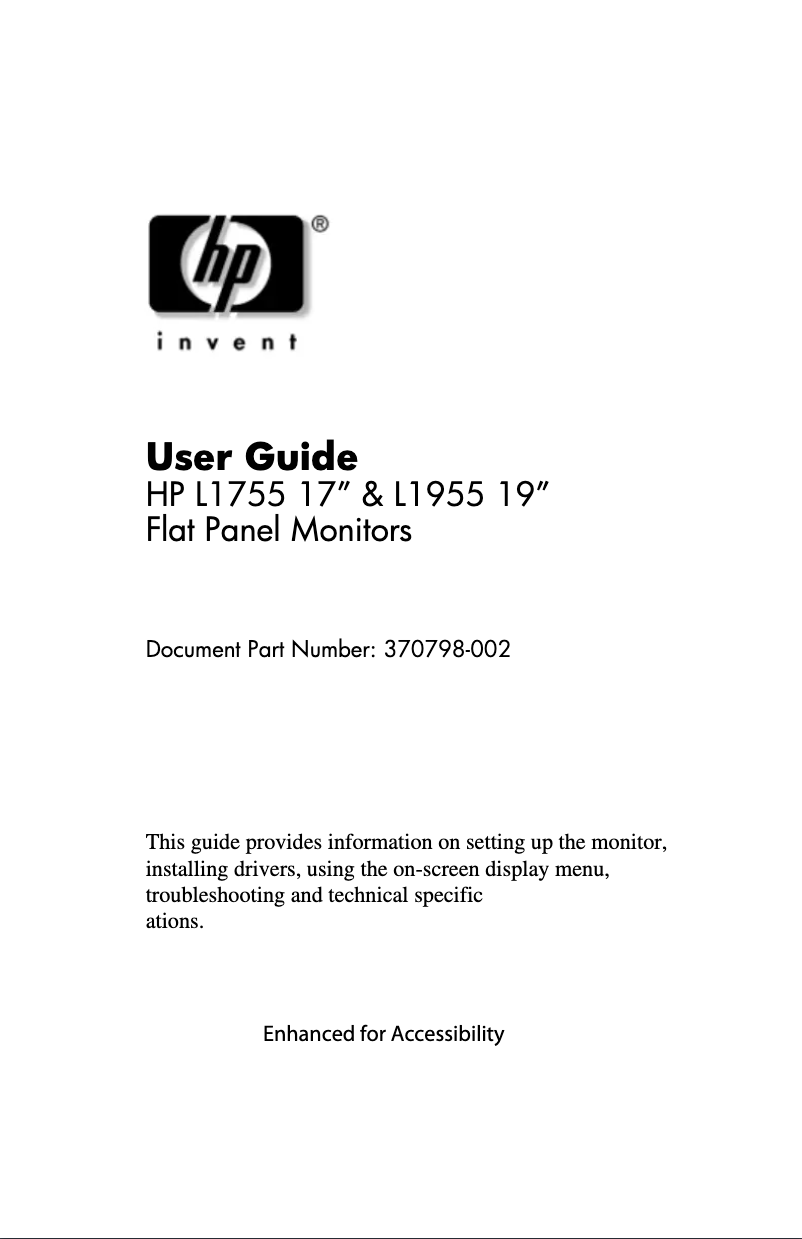 Page 1 de la notice Manuel utilisateur HP L1755