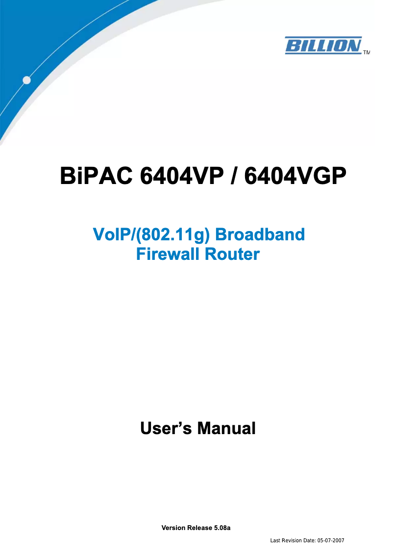 Page n°1 - Manuel utilisateur Billion BiPAC 6404VGP