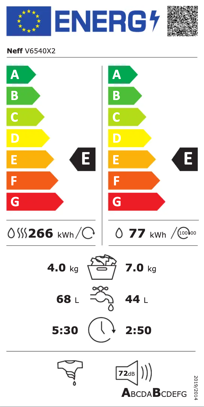 Page n°1 - Label énergétique Neff V6540X2
