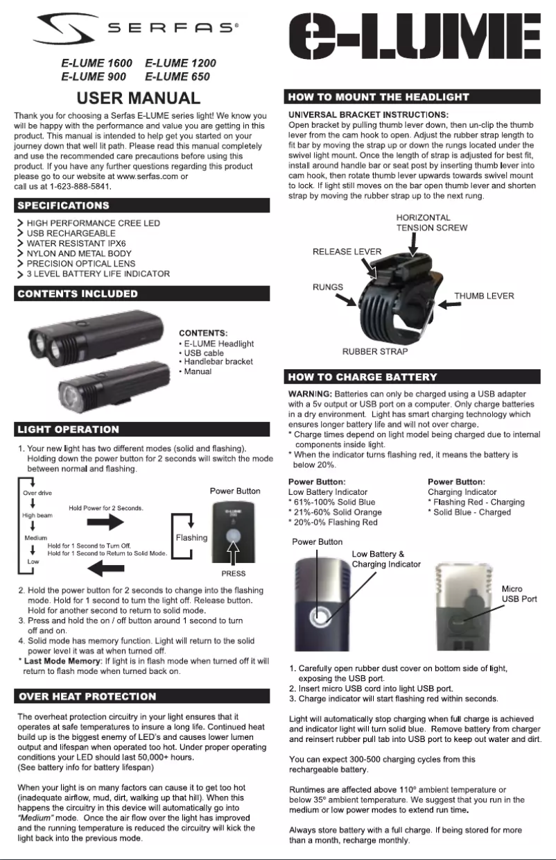 Page 1 de la notice Manuel utilisateur Serfas E-LUME 1600