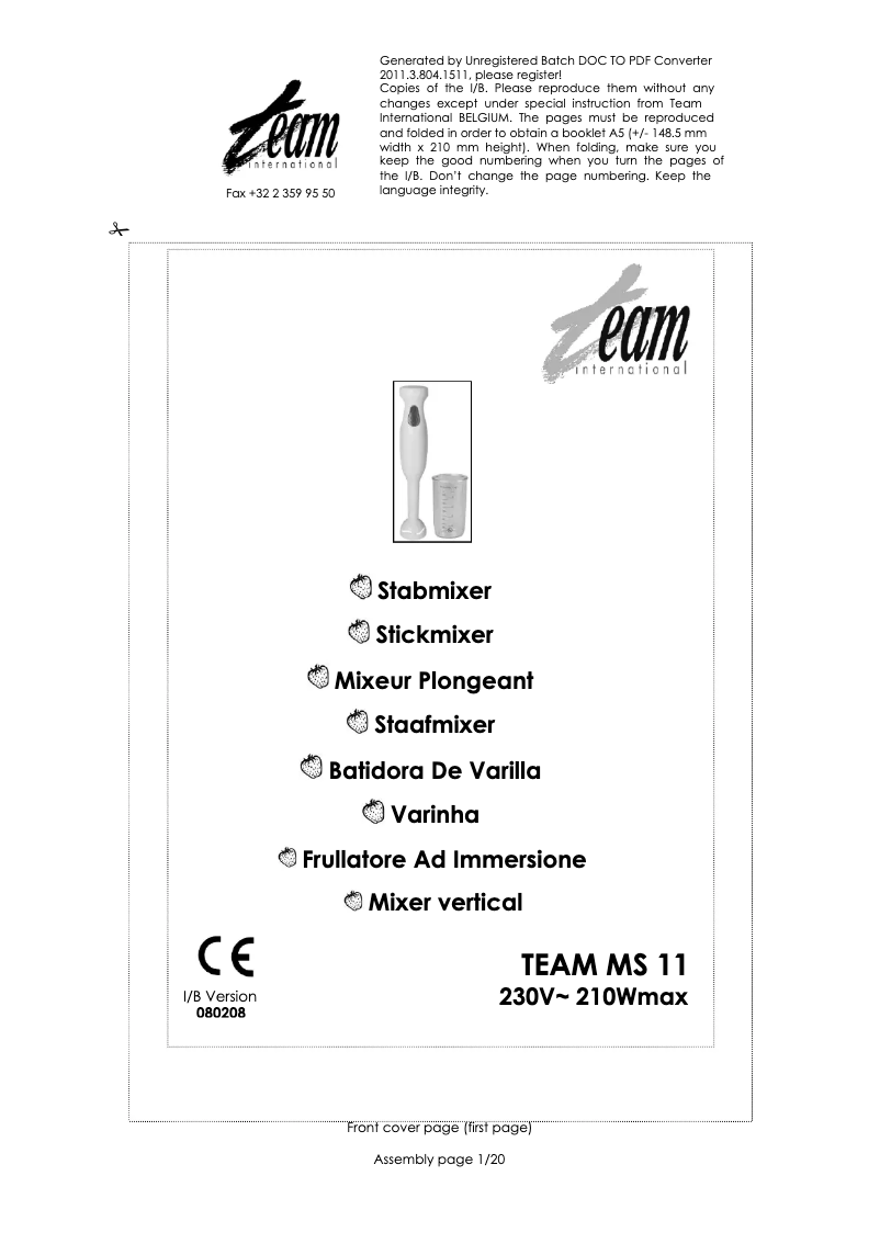 Page n°1 - Manuel utilisateur Team MS 11