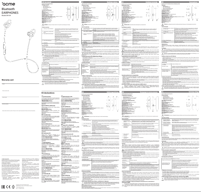 Page 1 de la notice Manuel utilisateur Acme BH109