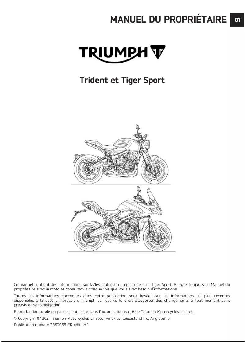 Page 1 de la notice Manuel utilisateur Triumph Tiger Sport 660 (2024)
