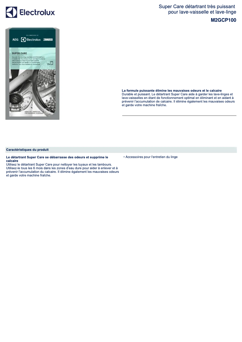 Page 1 de la notice Fiche technique AEG M2GCP100