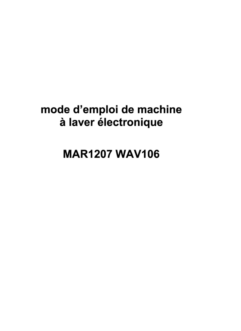 Page n°1 - Manuel utilisateur Bellavita MAR 1207 WAV 106