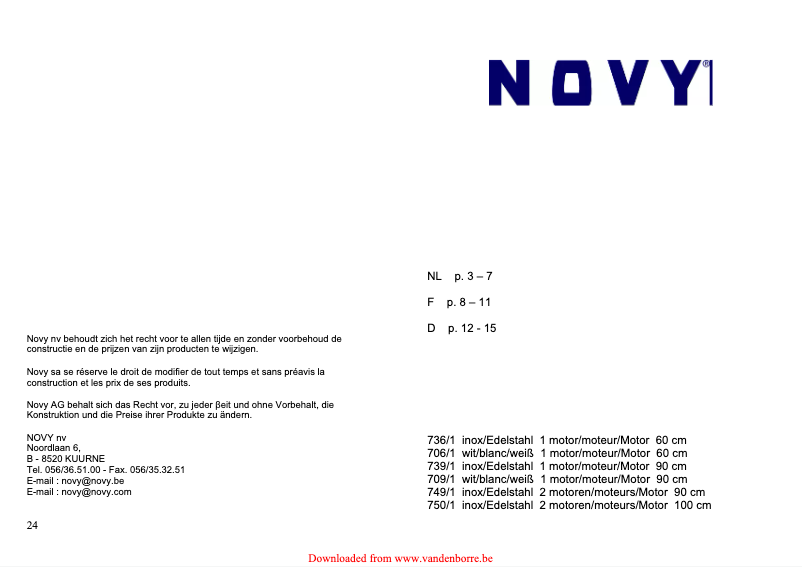 Page n°1 - Manuel utilisateur Novy D 736