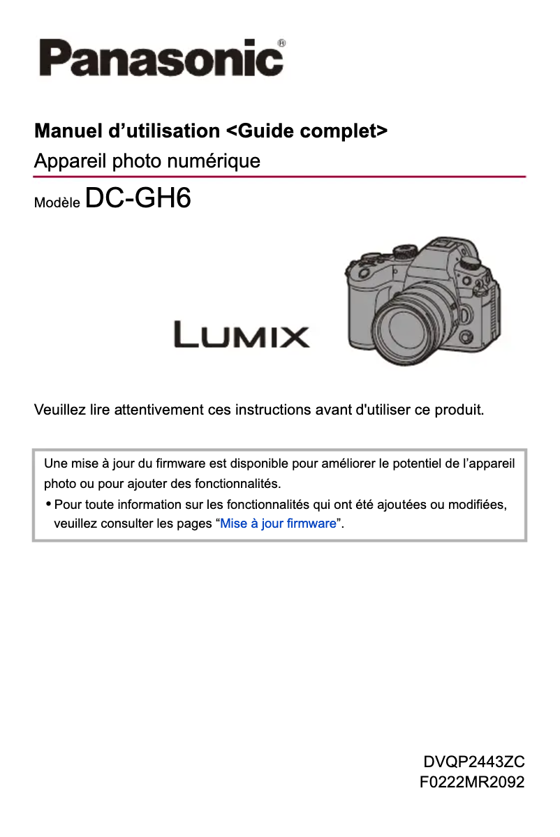Image de la première page du manuel de l'appareil Lumix DMC-GH6