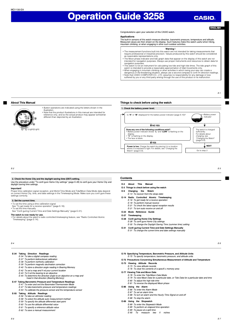 Page n°1 - Manuel utilisateur Casio Pro Trek PRW-2500-1ER