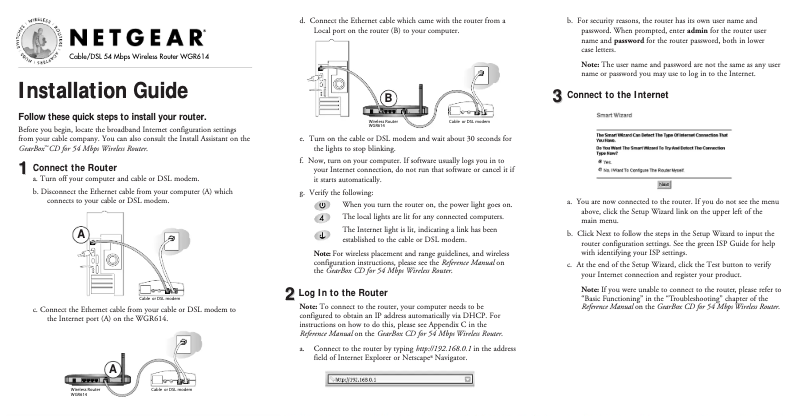 Image de la première page du manuel de l'appareil WGR614v2