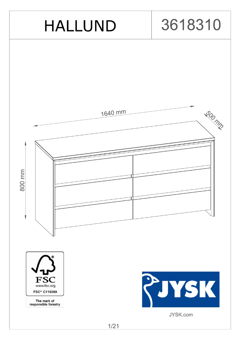 Page n°1 - Manuel utilisateur JYSK Hallund (164x80x50)