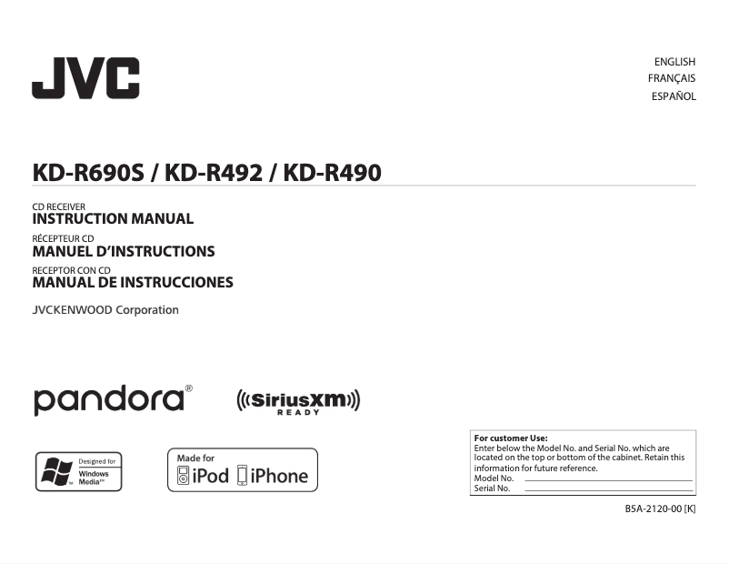 Image de la première page du manuel de l'appareil KD-R690S