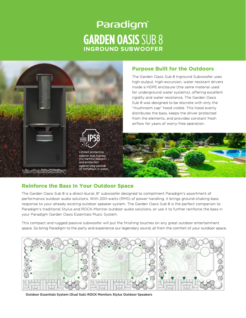 Page 1 de la notice Fiche technique Paradigm Garden Oasis Sub 8