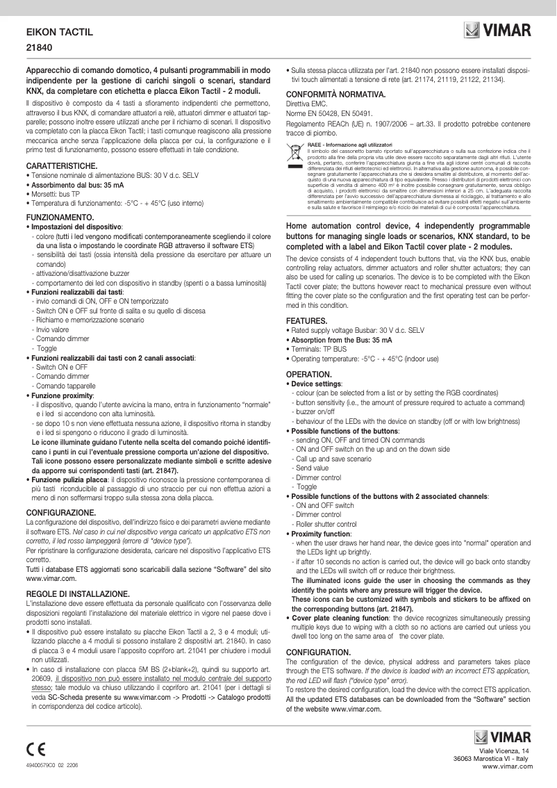 Page 1 of the manual Instructions / Assembly Vimar 21840