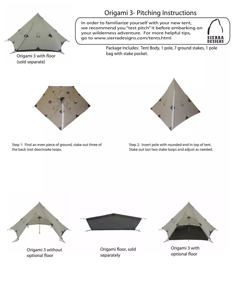 Página 1 del manual Manual de usuario Sierra Designs Origami 3