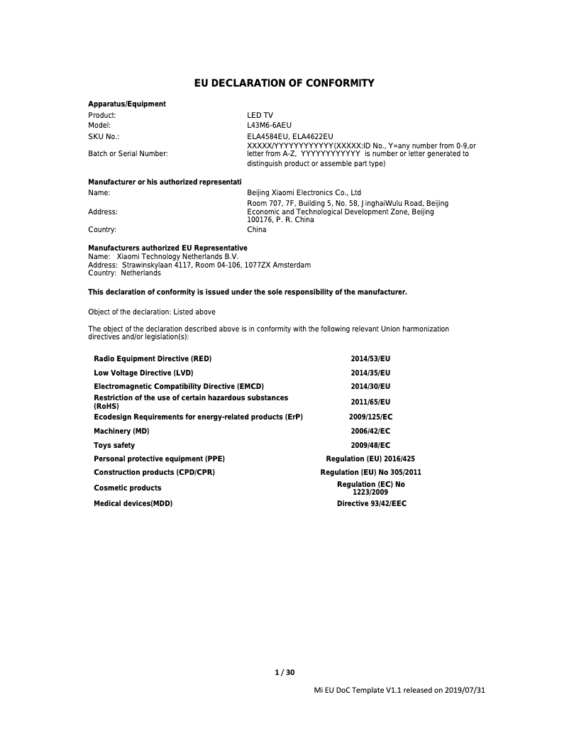 Página 1 del manual Manual de usuario Xiaomi MI TV P1 43