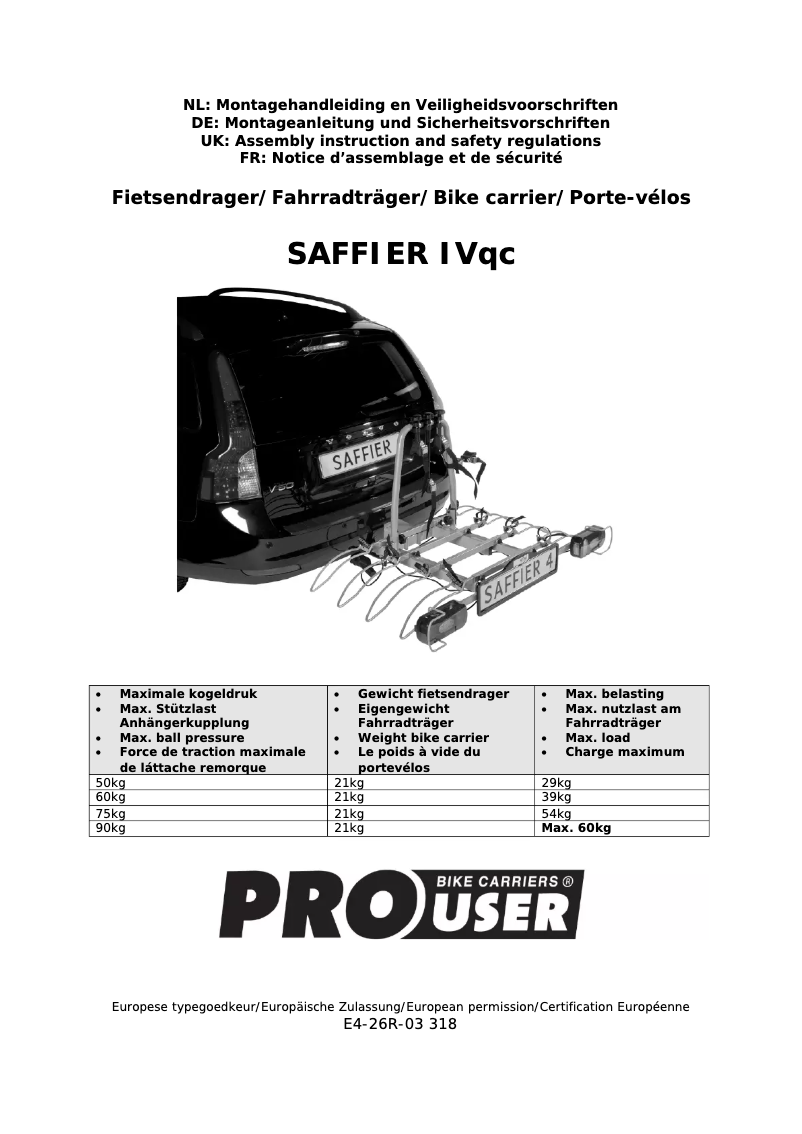 Página 1 del manual Manual de usuario Pro-User Saffier IVqc 91723