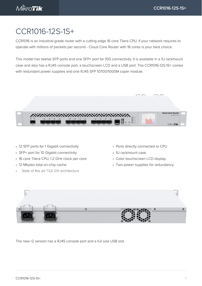 Image de la première page du manuel de l'appareil CCR1016-12S-1S+