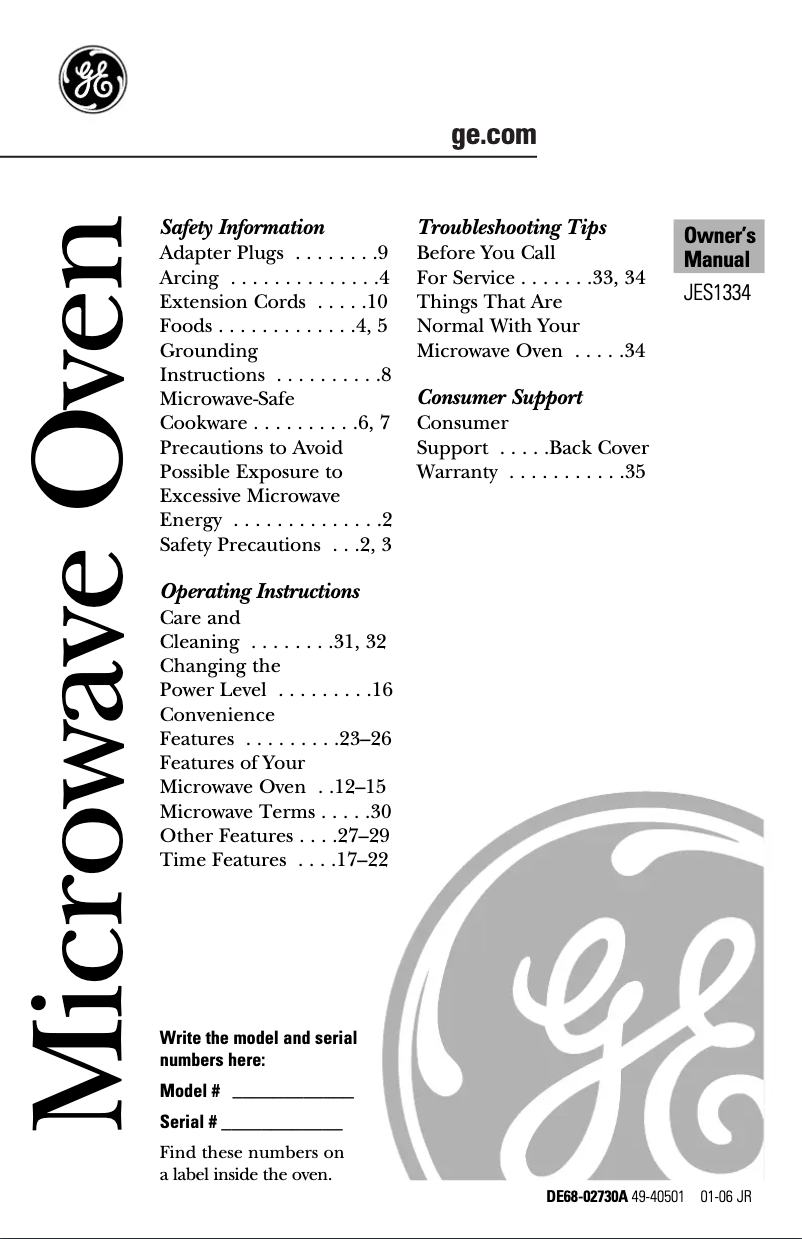 Image de la première page du manuel de l'appareil JES1334WD