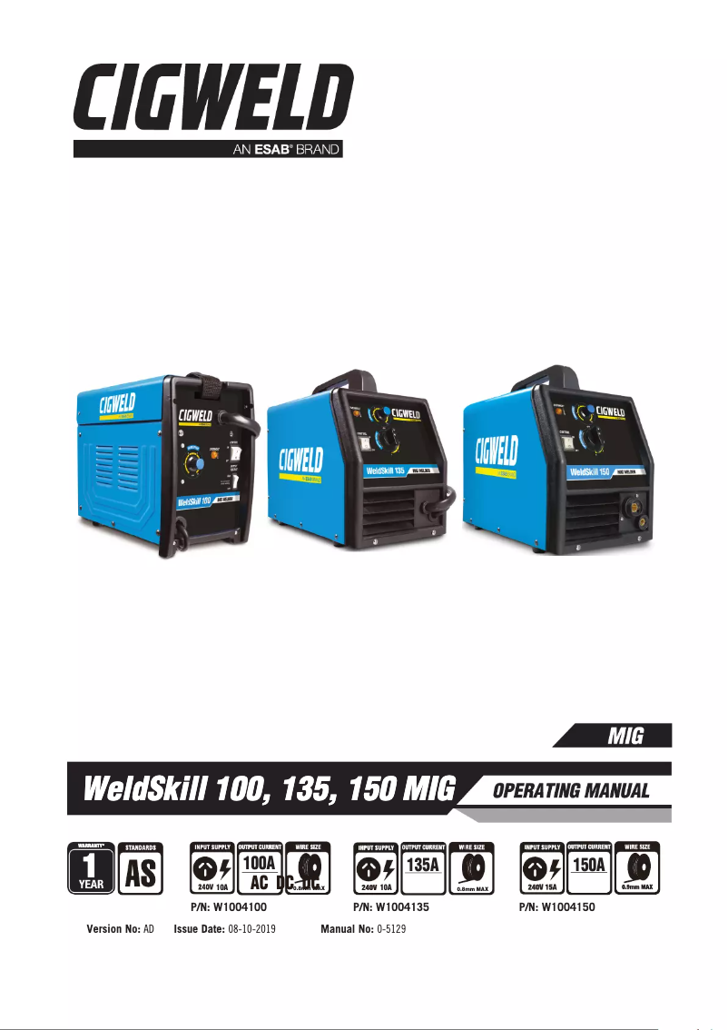 Page 1 de la notice Manuel utilisateur Cigweld WeldSkill 100