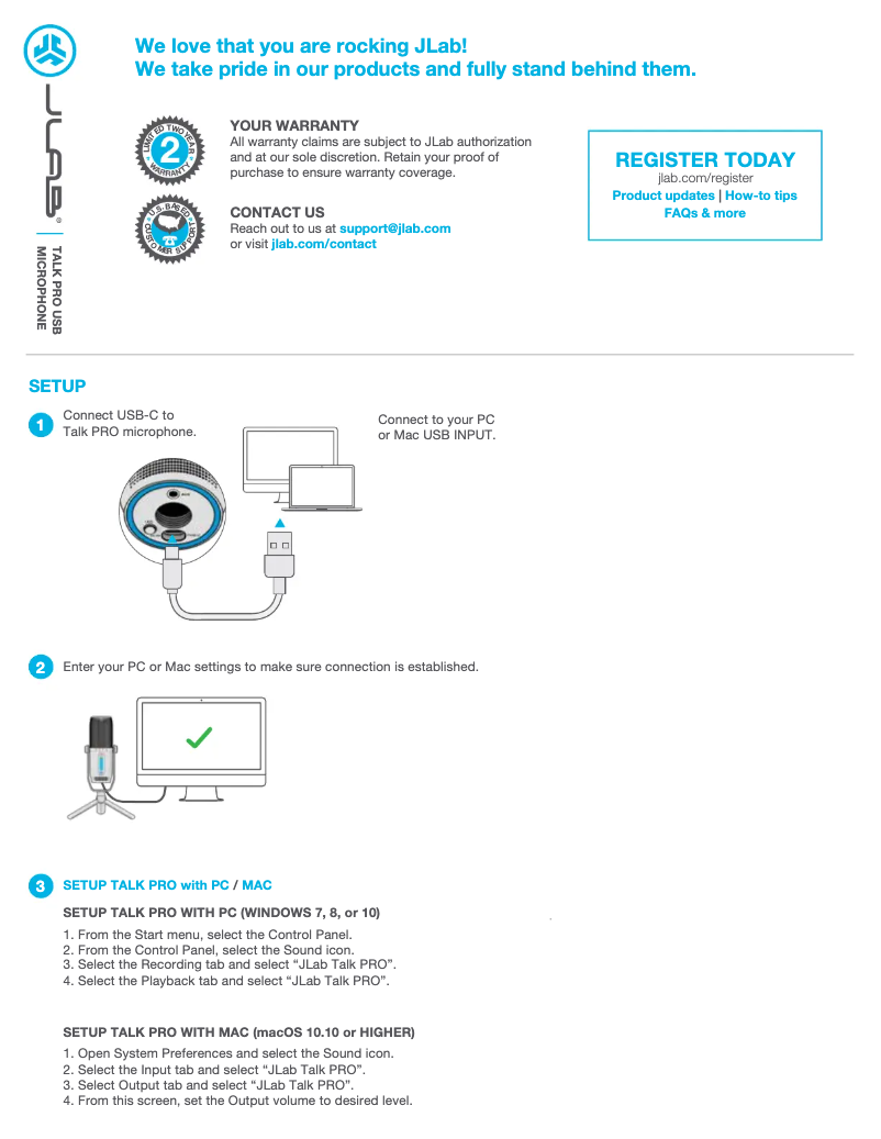 Page n°1 - Manuel utilisateur JLab Talk Pro