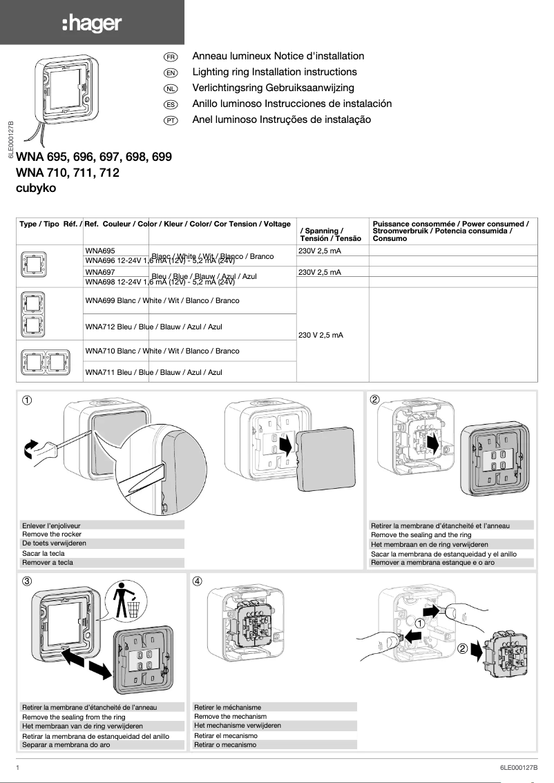 Page 1 de la notice Manuel utilisateur Hager WNA695