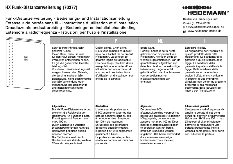 Page 1 de la notice Manuel utilisateur Heidemann HX Funk 70377